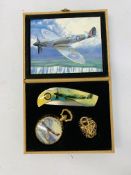 CASED SPITFIRE DESIGNER ORNATE POCKET WATCH AND POCKET KNIFE SET