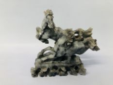 A SOAPSTONE STUDY OF GALLOPING HORSES H 18CM