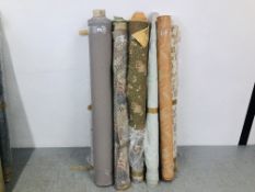 10 PART ROLLS OF GOOD QUALITY UPHOLSTERY MATERIAL (VARIOUS DESIGNS)