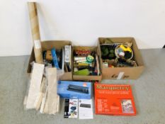 3 X BOXES OF ASSORTED CRAFT EQUIPMENT ALONG WITH VARIOUS RAILWAY RELATED FOLIAGE, BUILDING AND HAY,