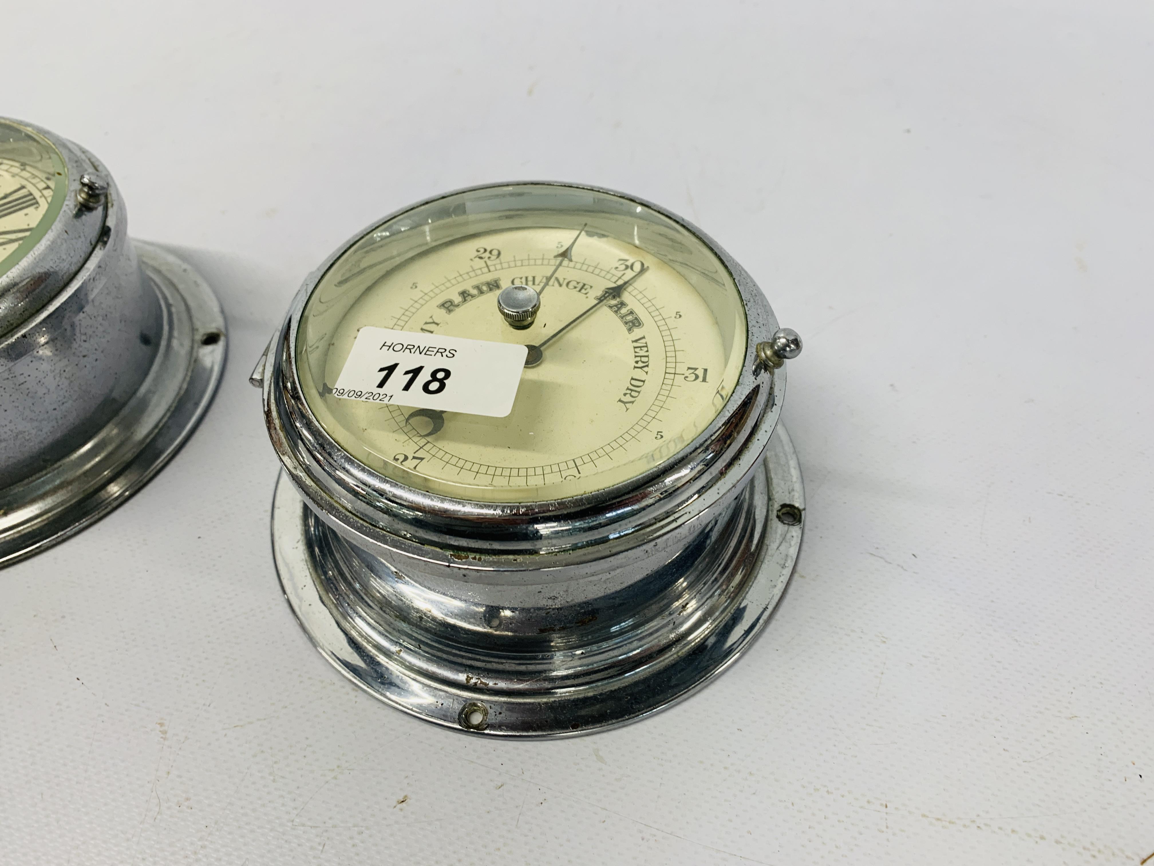 A CHROME CASED NAUTICAL CLOCK AND MATCHING ANAROID BAROMETER (REMOVED FROM 1930'S SAILING YACHT) - Image 2 of 5