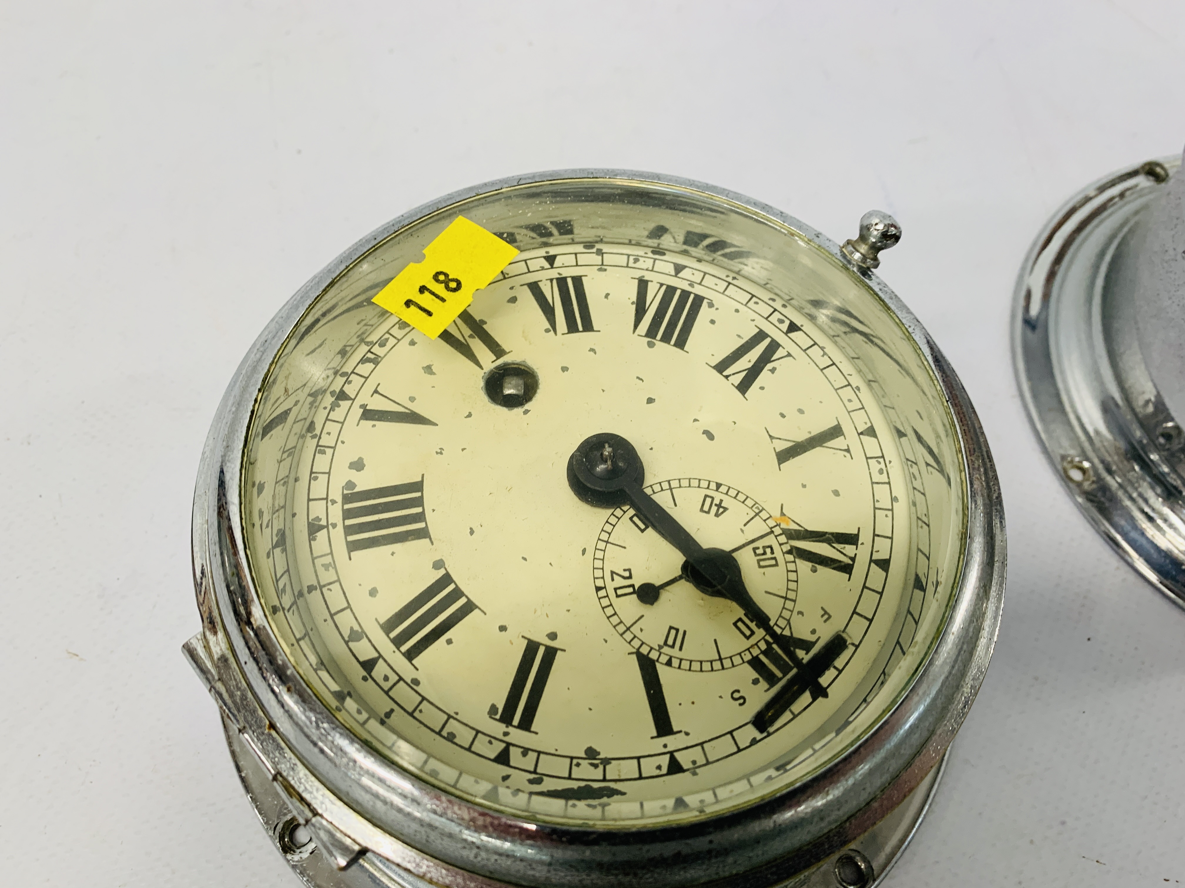 A CHROME CASED NAUTICAL CLOCK AND MATCHING ANAROID BAROMETER (REMOVED FROM 1930'S SAILING YACHT) - Image 5 of 5