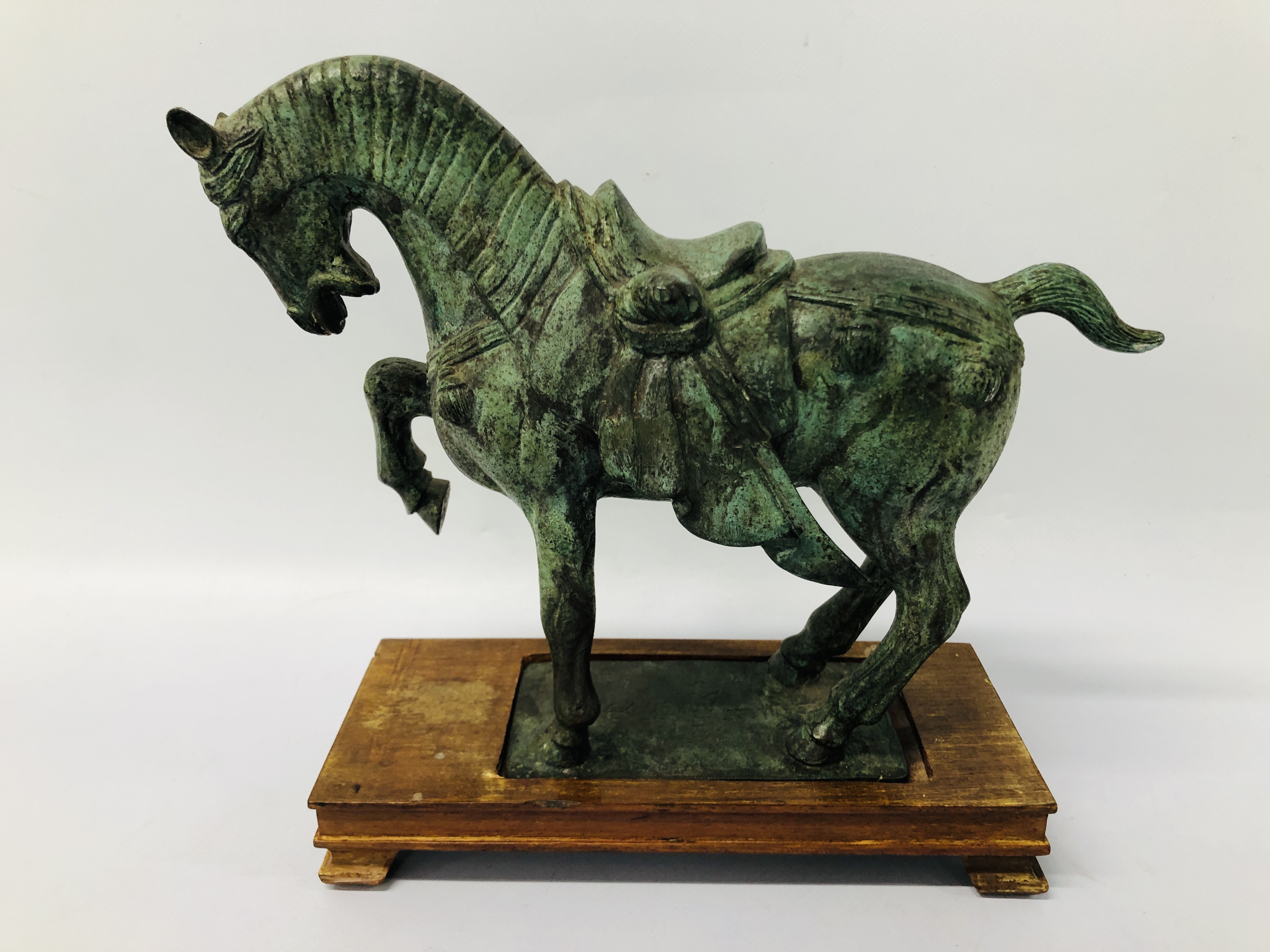 REPRODUCTION CAST TANG STYLE HORSE ON DISPLAY BASE - Image 2 of 8