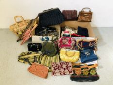 2 BOXES CONTAINING 30 VARIOUS VINTAGE DESIGNER BRANDED BAGS AND PURSES TO INCLUDE GUCCI, ETC.