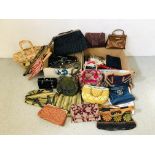 2 BOXES CONTAINING 30 VARIOUS VINTAGE DESIGNER BRANDED BAGS AND PURSES TO INCLUDE GUCCI, ETC.
