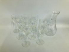 SET OF STUART CRYSTAL CASCADE WINE GLASSES TOGETHER WITH A MATCHING CARAFE