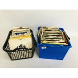 2 BOXES CONTAINING MIXED 45 RPM RECORDS TO INCLUDE MARK BOLAN, STATUS QUO, QUEEN, BEATLES,