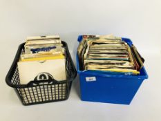 2 BOXES CONTAINING MIXED 45 RPM RECORDS TO INCLUDE MARK BOLAN, STATUS QUO, QUEEN, BEATLES,