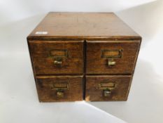 A VINTAGE OAK FOUR DRAWER FILING BOX W 38CM, D 41CM,