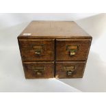 A VINTAGE OAK FOUR DRAWER FILING BOX W 38CM, D 41CM,