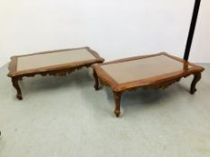 A PAIR OF ORNATE CONTINENTAL STYLE COFFEE TABLES EACH L 147CM. W 92CM.