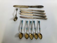 COLLECTION OF 5 NORWEGIAN SILVER GILT SPOONS WITH ENAMELLED DETAIL,