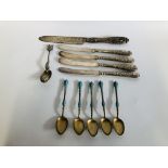 COLLECTION OF 5 NORWEGIAN SILVER GILT SPOONS WITH ENAMELLED DETAIL,