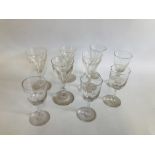 COLLECTION OF 9 VINTAGE CLEAR GLASS DRINKING GLASSES (1 A/F)