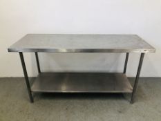 A BSL STAINLESS STEEL TWO TIER CATERING PREPARATION TABLE LENGTH 180CM.