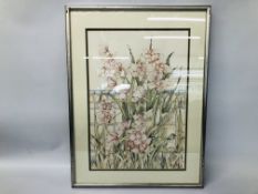 FRAMED PASTEL "ORCHIDS" BEARING SIGNATURE STLVIA CORBLE H 51CM,