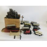 COLLECTION OF HORNBY MECCANO WIND UP TRAINS, CARRIAGES,