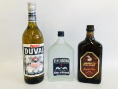 1 X LITRE DUVAL FRENCH SPIRIT, 1 X 500ML. FINLANDIA VODKA, 1 X 700ML.