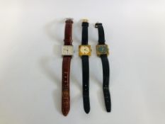 2 LADY'S RETRO SARCAR GENEVE WRISTWATCHES ON LEATHER STRAPS ALONG WITH JEAN PERRET GENEVE