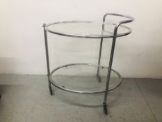 A RETRO CHROME OVAL 2 TIER GLASS DRINKS TROLLEY