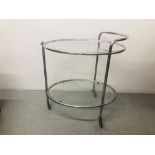 A RETRO CHROME OVAL 2 TIER GLASS DRINKS TROLLEY