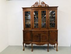 AN IMPRESSIVE REPRODUCTION GLAZED TO DRESSER W 186CM. D 57CM. H 258CM.