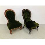 TWO VICTORIAN MAHOGANY FRAMED NURSING CHAIRS,