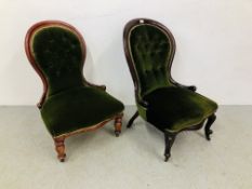 TWO VICTORIAN MAHOGANY FRAMED NURSING CHAIRS,