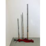 3 VARIOUS FISHING RODS TO INCLUDE THREE PIECE DIAMOND BACK GRAPHITE ROD, TWO PIECE BERKLEY GRAY ROD,