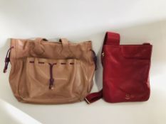 A RADLEY RED LEATHER HANDBAG AND A RADLEY PINK LEATHER BAG