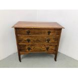 A SOLID OAK THREE DRAWER CHEST W 91CM, D 46CM,