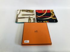 2 DESIGNER SCARVES MARKED "HERMES" IN GIFT BOX