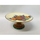 A CLARICE CLIFF BIZARRE "GAYDAY" CAKE STAND 22.5CM DIAMETER. 10.5CM HIGH.