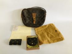 A LOUIS VUITTON CROSS OVER BAG (A/) WITH LOUIS VUITTON RECEIPT ALONG WITH A PURSE AND KEYHOLDER