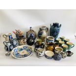 COLLECTION OF STUDIO POTTERY TO INCLUDE QUIMPER STYLE DISH, WETHERIGGS,