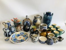 COLLECTION OF STUDIO POTTERY TO INCLUDE QUIMPER STYLE DISH, WETHERIGGS,