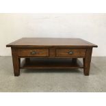 MODERN HARDWOOD TWO DRAWER COFFEE TABLE WITH CUP HANDLES