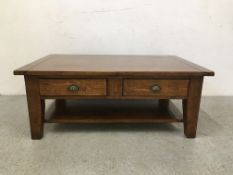 MODERN HARDWOOD TWO DRAWER COFFEE TABLE WITH CUP HANDLES