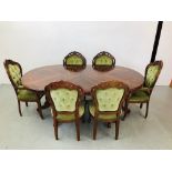 A SET OF SIX REPRODUCTION GREEN VELOUR UPHOLSTERED DINING CHAIRS (4 SIDE,