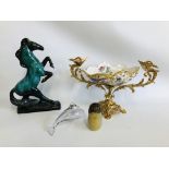 CONTINENTAL TWO HANDLED CENTRE PIECE, POOLE POTTERY STYLE GALLOPING HORSE,