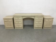 MODERN SEVEN DRAWER DRESSING TABLE TOGETHER WITH A PAIR OF MATCHING SINGLE DRAWER SINGLE DOOR