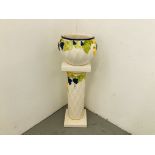 A POTTERY JARDINIERE AND STAND H 92CM.