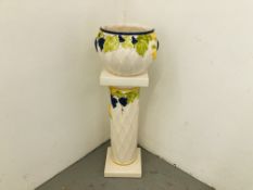 A POTTERY JARDINIERE AND STAND H 92CM.