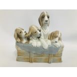 LLADRO STUDY OF "PUPPIES IN A CRATE" H 23CM