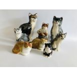 COLLECTION OF 8 CERAMIC AND POTTERY CAT ORNAMENTS TO INCLUDE BABBACOMBE TRIO, ETC.