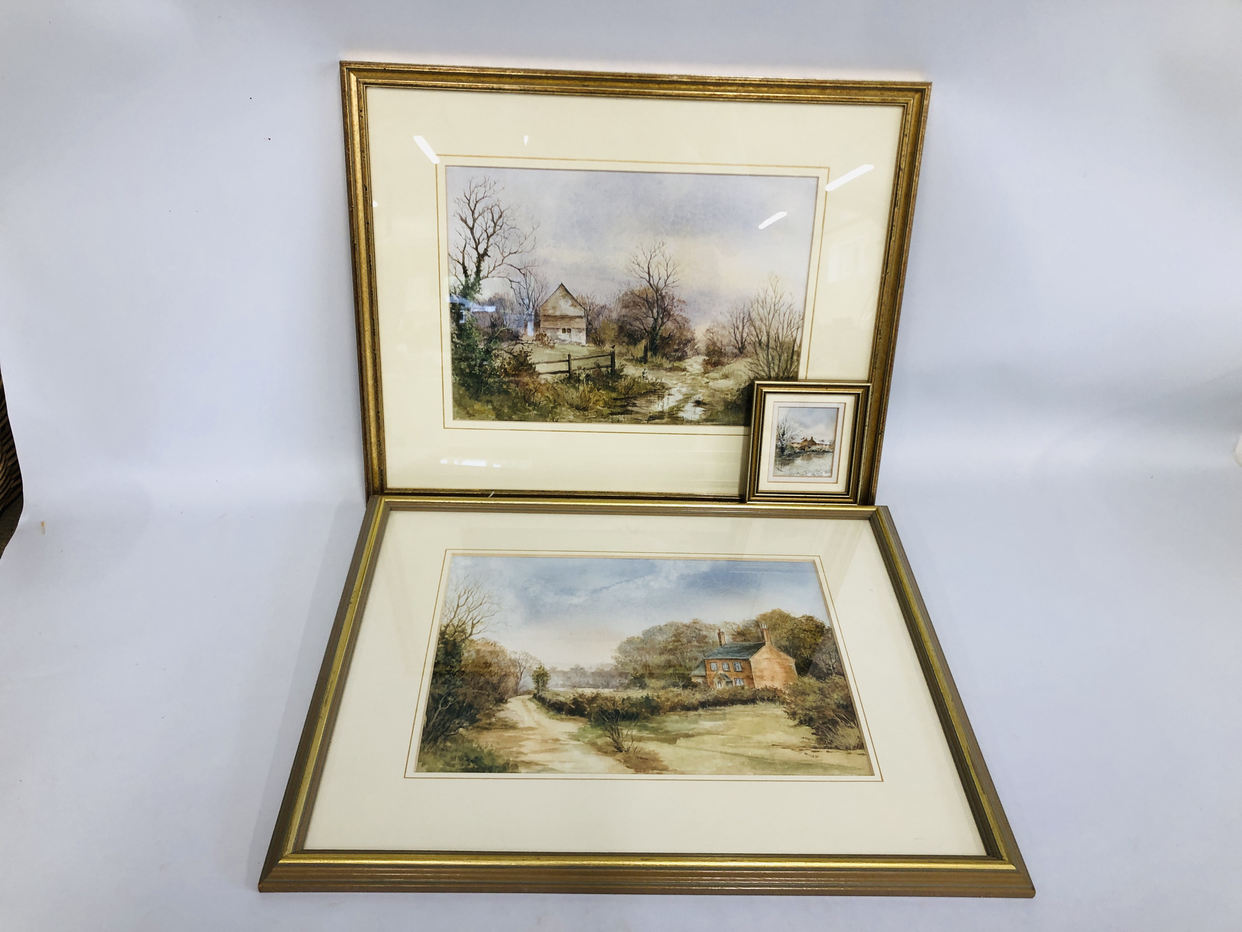 PAIR OF FRAMED WATERCOLOURS BEARING SIGNATURE "JENNY HAYLETT" THE GAMEKEEPERS COTTAGE WINTERTON AND