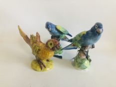 PAIR OF TERRACOTTA PARROT STUDIES (TAIL DAMAGE) H 21CM.