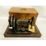 VINTAGE FRISTER AND ROSSMANN SEWING MACHINE IN FITTED WOODEN CASE (WITH KEY)