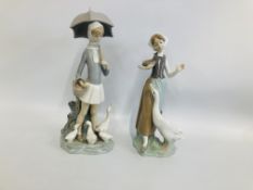 2 X LLADRO FIGURES COMPRISING YOUNG GIRLS WITH GEESE H 26CM