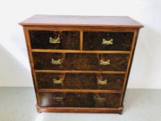 A VICTORIAN MAHOGANY TWO OVER THREE CHEST OF DRAWERS WITH PLATE BRASS FITTINGS AND DEEP BLANKET